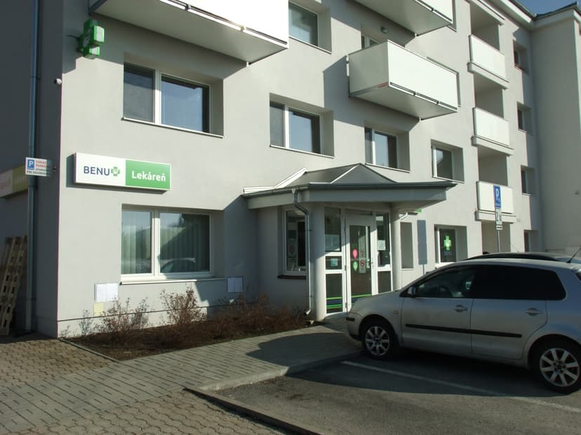 BENU Lekáreň pharmacy sign on a building facade